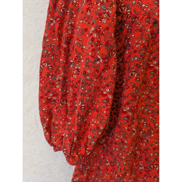 Old Navy Womens XS Red Floral Ditsy Rayon Babydoll Long Sleeve Swing Dress - Picture 3 of 10